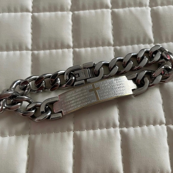 Men’s Stainless Multi-Finish Lord's Prayer and Cross ID Bracelet